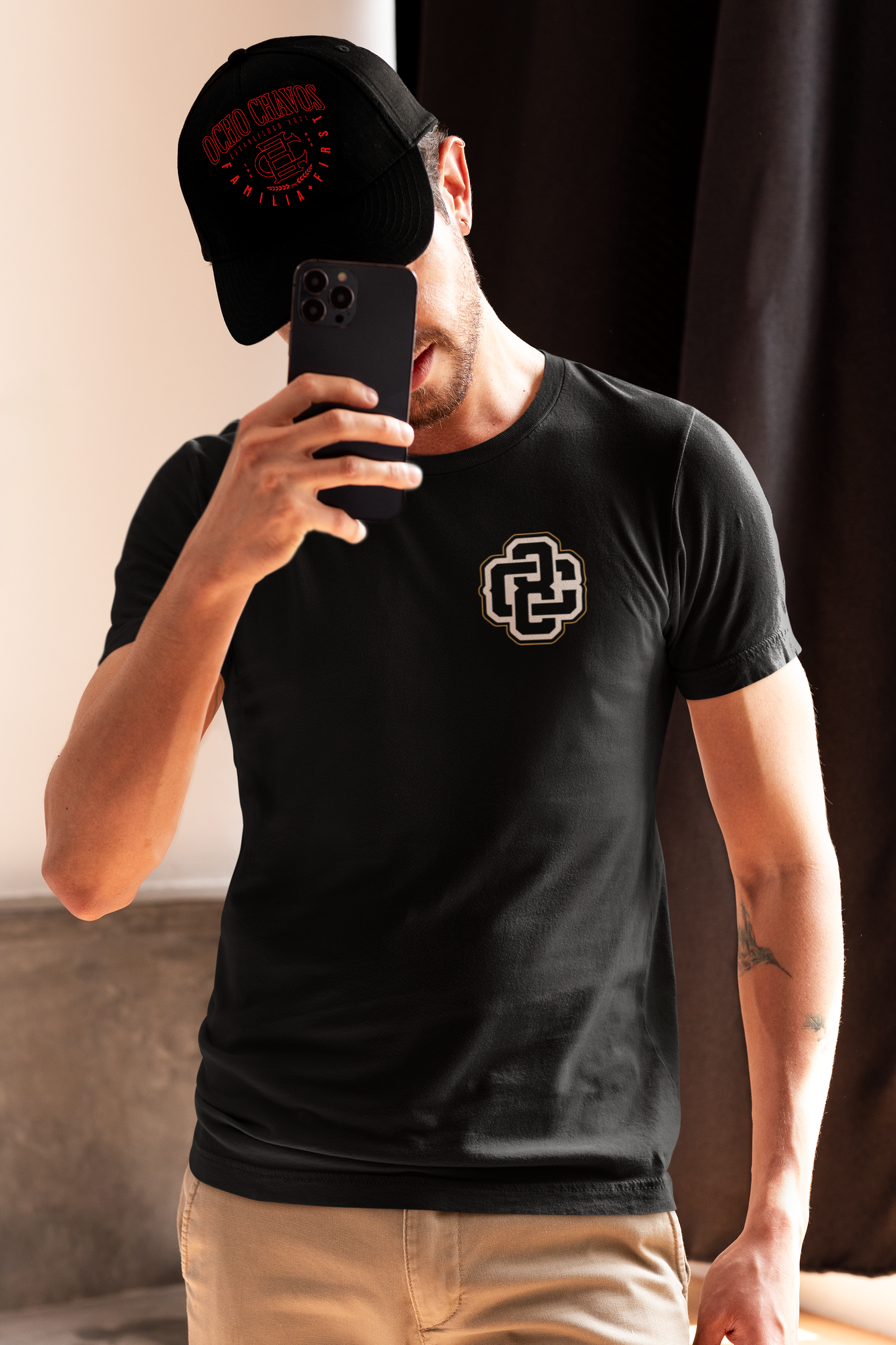 black and gold 8C Tee