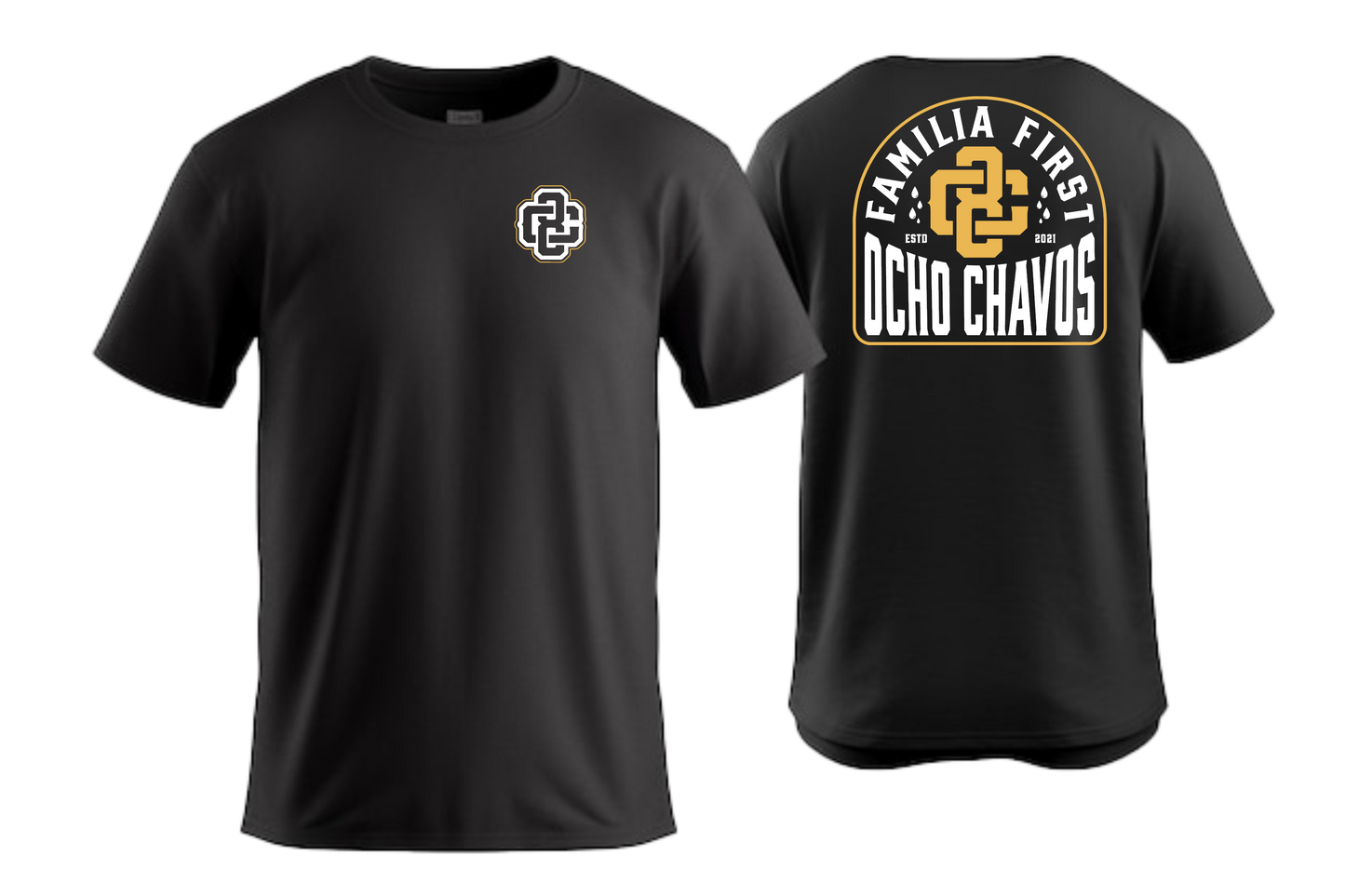 black and gold 8C Tee